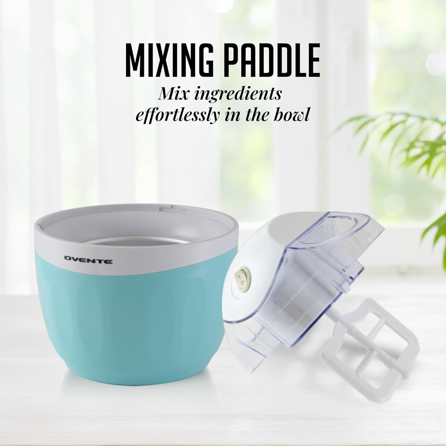 OVENTE Electric Ice Cream Maker, 1QT Freezer Bowl, 15W, Blue ICM110BL I For Healthy & Homemade Frozen Yogurt, Sorbet and Gelato, Mini Kitchen Appliance Ideal for Summer Desserts for Kids