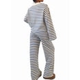 thumbnail image 6 of Women'S Striped 2 Piece Lounge Set Casual Long Sleeve T-Shirt Wide Leg Pants Matching Pajamas Set Blue S, 6 of 10