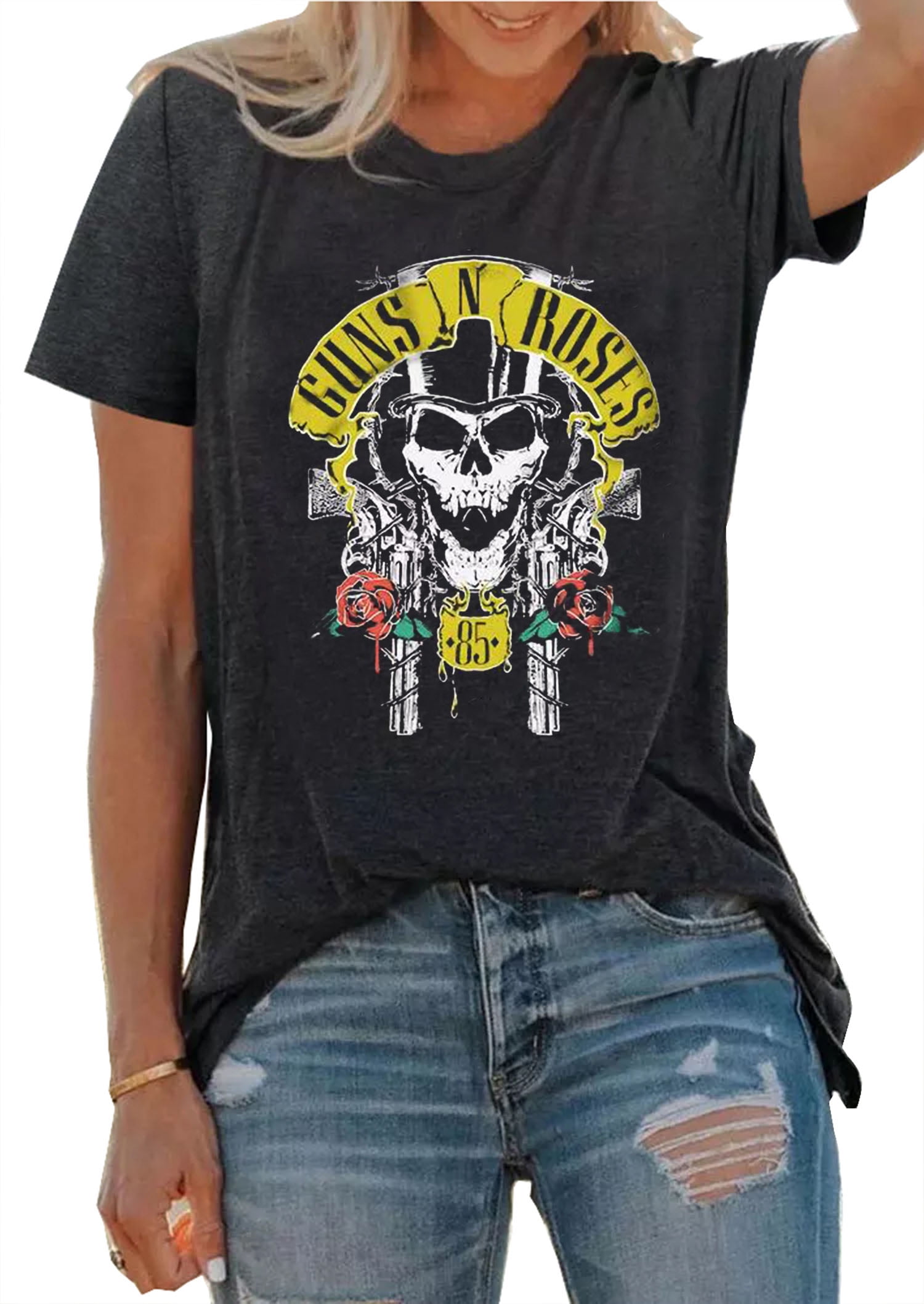 Guns N' Roses Skull Shirts for Women Vintage Rock Music T-Shirt Tops ...