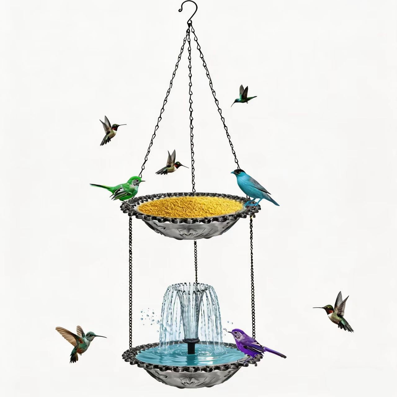 Solar Cascade Hanging Bird Bath Fountain, 2026 New Solar Powered Birdbath Water Fountain, Hanging Bird Bath with Flowing Water Outdoors Decor for Garden Yard Patio Backyard Decoration (Dark Gray)