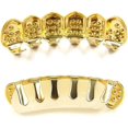 thumbnail image 3 of LAICAIW JINAO New Custom Fit Gold Plated Hip Hop Teeth Grillz Caps Fangs Top & Bottom Grill Set Vampire teeth, 3 of 7