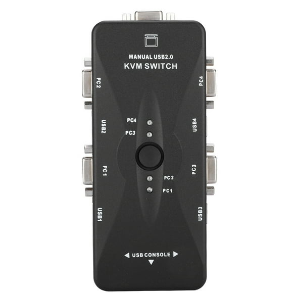 4 Port USB KVM Switch, VGA SVGA Hub Adapter With LED Indicator For PC Keyboard Mouse, No Software Required