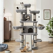 Amolife 68 X-Large Cat Tree and Tower for Indoor Cats, Condo House with Scratching Board & Thick Posts, Gray