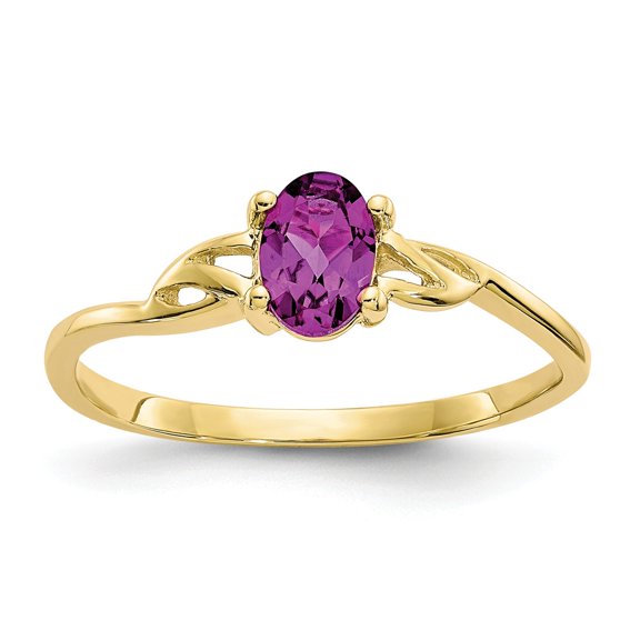 10K Yellow Gold Ring Band with Stones (06) June Garnet (Rhodolite) Oval Red