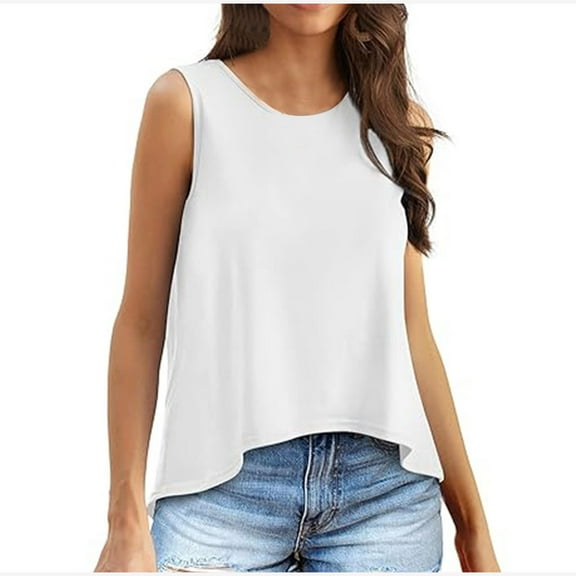 Timegard Tank Tops for Women Round Neck Sleeveless Back Split Casual Loose Top Blouse Basic Tshirts