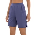 thumbnail image 5 of Miluxas Women's Summer Athletic Shorts Pull on High Waisted Yoga Shorts with Pockets Soft Stretch Workout Running Shorts Work Casual Bermuda Shorts Navy, 5 of 9
