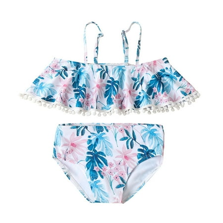 

Toddler Summer Girls Flower Leaves Printed Vacation Style Two Piece Swimwear Swimsuit Bikini