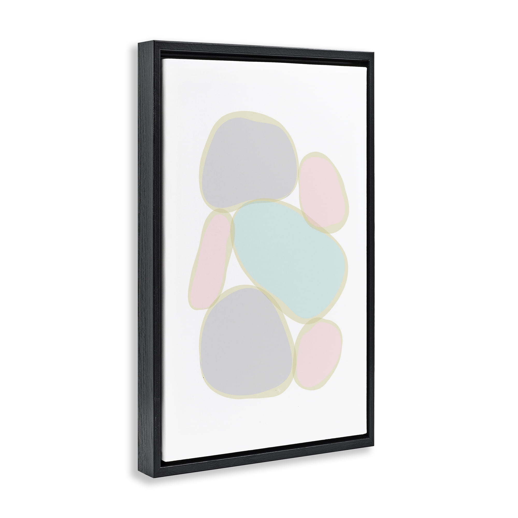 Stupell Industries Pastel Pebble Shapes Abstract Painting Black Floater Framed Canvas Art Print Wall Art, 21 x 31