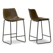 Set of 2 Adan Iron Frame Dark Brown Faux Leather Counter Stool