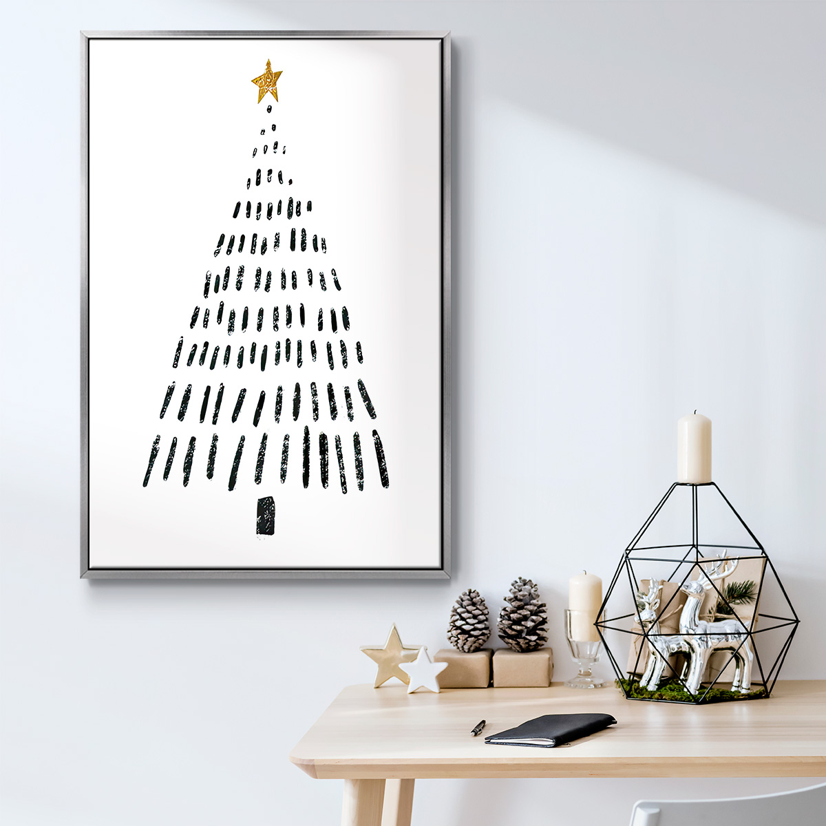 Christmas Tree - Framed Gallery Wrapped Holiday Canvas - 17 x 25 - Silver Frame