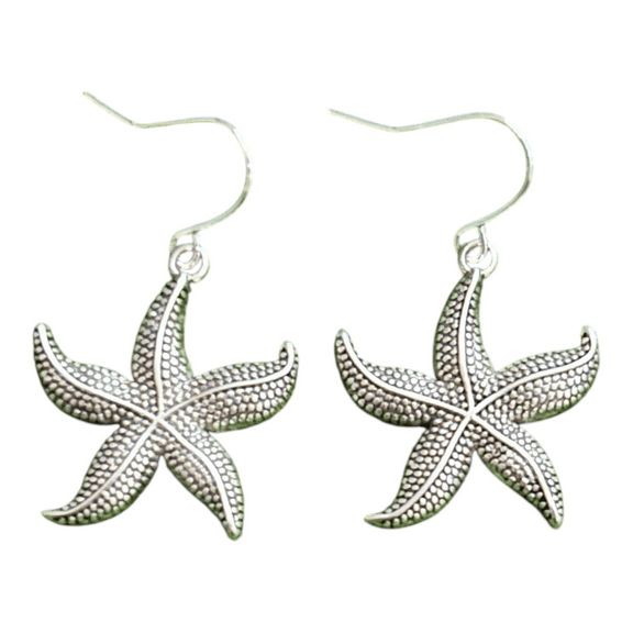 Silver Starfish Dangle Earrings - Nickel Free