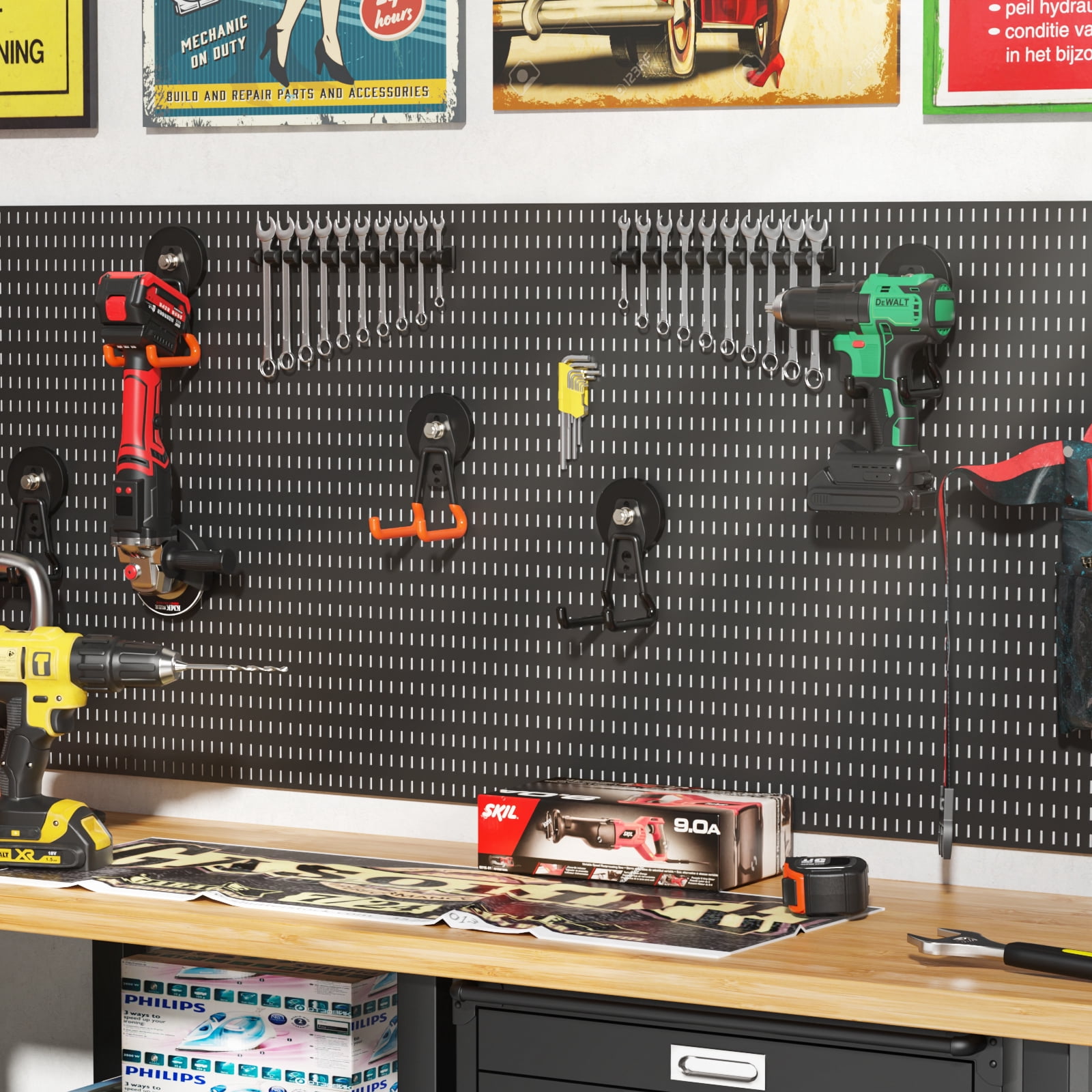 ULIBERMAGNET New Upgraded Heavy Duty Magnetic Garage Hooks,2 Pack Strong Large Magnet Hooks for Power Drill,Garden Tools,Hose,Pegboard,Garage, Workshop,Magnetic Storage Hook for Hanging(Orange)