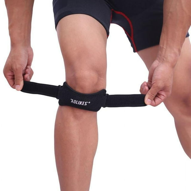 Tendon Sangle de Soutien Réglable Genou Soulagement de la Douleur Accolade Rotule Stabilisateur Joint Sangles de Compression Femmes Hommes Jeunes Enfants Arthrite Tendinite Basket-Ball Exercice Manche (Simple) Noir