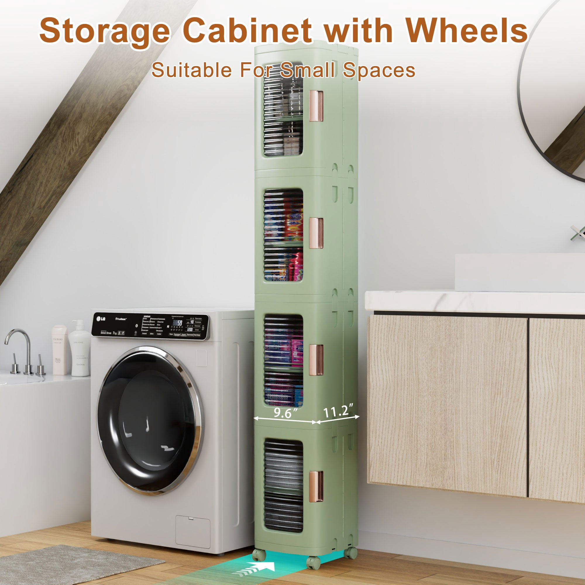VECELO 65.4 in Folding Stackable Box Organizer with Wheels, Light Green, Set of 4 Count Pack