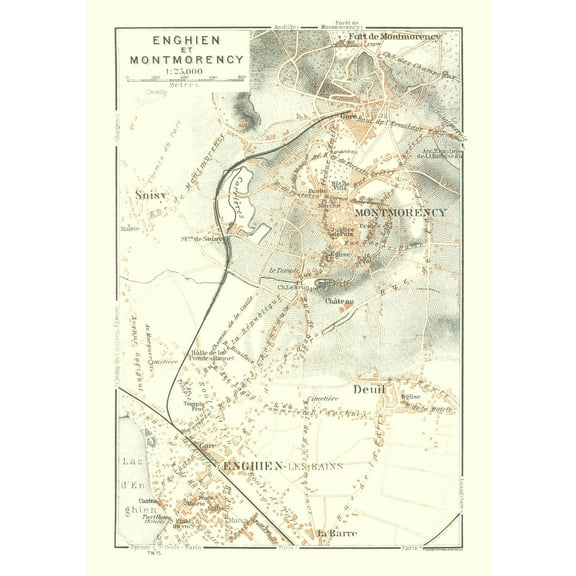 Historic Map - Paris France Enghien les Bains Montmorency - Baedeker 1911 - 23 x 32.83 - Vintage Wall Art