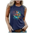 thumbnail image 3 of Womens T Shirts Trendy Sunflower Graphic Tees Navy Sleeveless Peace Sign Loose Tank Tops Dark Blue Workout Gym Clothes XL, 3 of 6