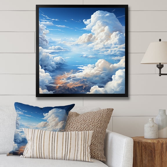 Designart "Artful Sky View of Clouds I" Landscapes Framed Wall Art Decor - Traditional White Clouds Bedroom Framed Canvas Wall Art