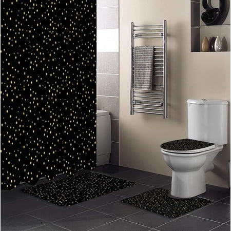 FMSHPON Cartoon 4 Piece Bathroom Set Shower Curtain Bath Rug Contour Mat and Toilet Lid Cover