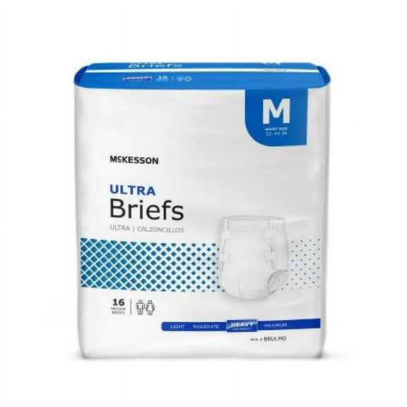 McKesson Ultra Brief Adult, Unisex, Tab Closure, Disposable, Heavy Absorbency, Medium, 16 Count