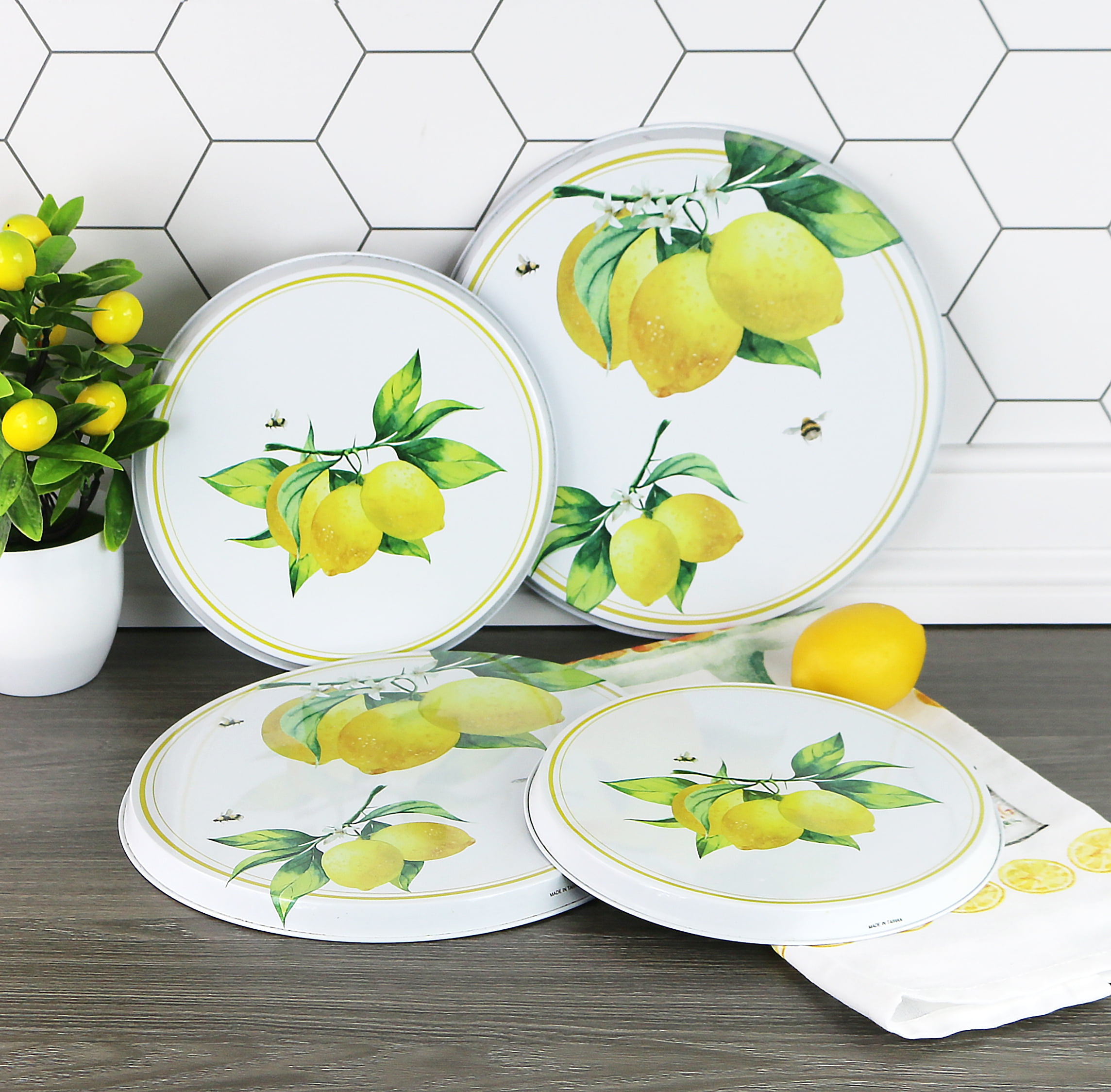 Round Electric Stovetop Burner Cover Set of 4, Fresh Lemons