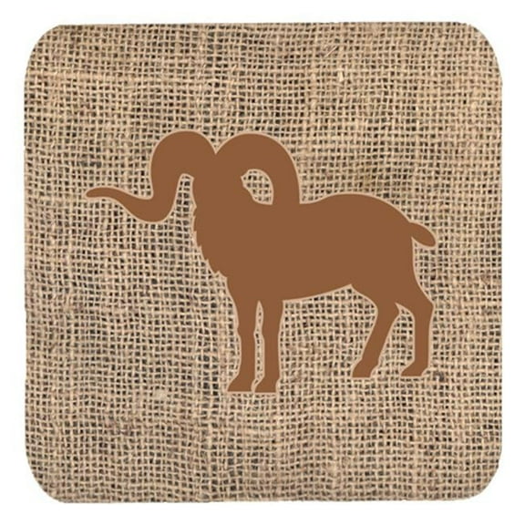 Sheep Burlap And Brown Foam Coasters, Set Of 4