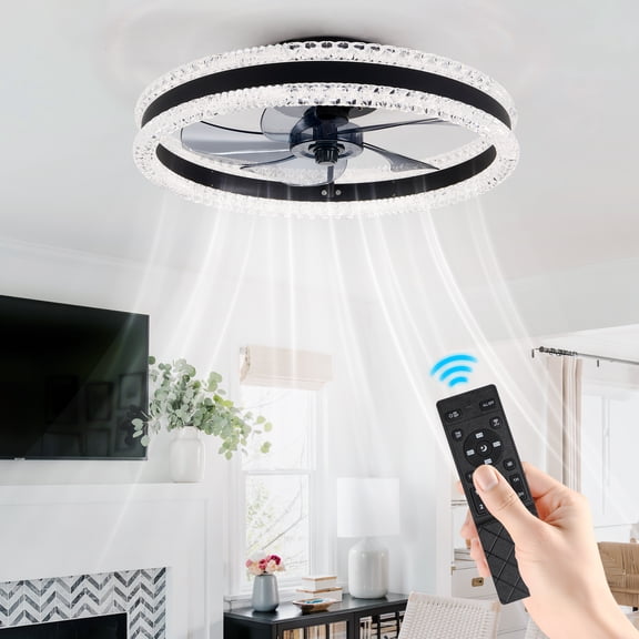 GCGAFUL 19.7" Ceiling Fan with Light and Remote, Flush Mount Led Fan with Stepless Dimming, 6 Speeds, 3 Color Temperatures, Low Profile for Bedroom