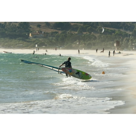 A Man On The Beach With His Windsurfing Board Tarifa Cadiz Andalusia Spain Stretched Canvas - Ben Welsh  Design Pics (18 x