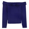 thumbnail image 1 of GUESS Blusa con hombros descubiertos y frente torcido para mujer, azul, mediano, 1 of 2