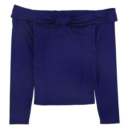 GUESS Womens Twist-Front Off the Shoulder Blouse, Blue, Medium
