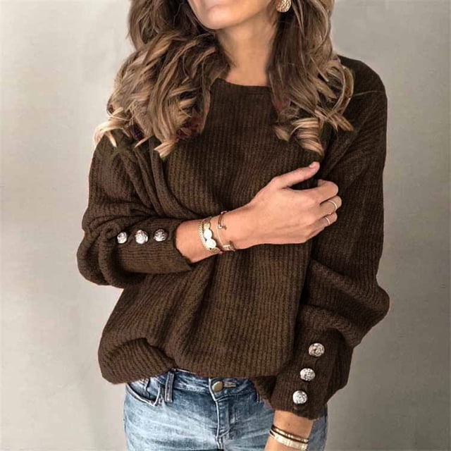 Pull-over Mode Femme Couleur Unie Col Rond Manches Longues Pull-Over Marron