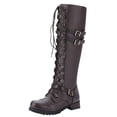 thumbnail image 2 of Women's Casual Lace Up Knee High Boots, Round Toe Double Belt Buckle Design with Breathable Lining, Trendy Boots for Daily Leisure Gift, 2 of 6