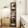 thumbnail image 1 of EDTara Rustic Narrow Bookshelf, 6-Tier Storage Rack With Metal Frame, Compact Freestanding Shelf for Corner Use, 1 of 9