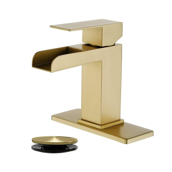 Cobbe Single-Handle Bathroom Sink Faucet for Vanity Single-Hole with Pop-Up Drain Bathroom Faucet Brushed Gold