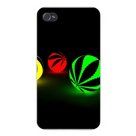 Glowing Sphere - Apple Iphone Custom Case 4 4s White Plastic Snap on - Marijuana Weed Leaf Silhouette w/ Red, Yellow, Green & Black Glowing Spheres