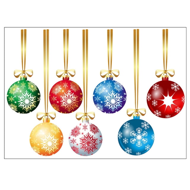 GOOHOCHY 1 juego de calcomanías de bolas de colores navideñas, calcomanías adhesivas de vidrio para puerta y ventana de pared