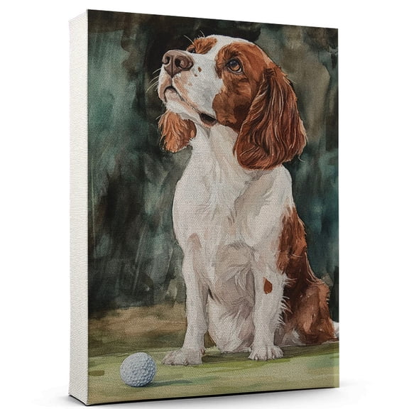 Welsh Springer Spaniel Dog Stretched Canvas Size 8x12 – Golf Canvas Print of Funny Welsh Springer Spaniel Dog Wall Art, Golf Sports Wall Decor, Home Decor, Dog Lover