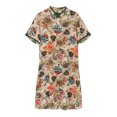 thumbnail image 2 of Vestidos casuales de verano para mujer, elegantes, a la moda, de manga corta, con estampado vintage, sueltos, 100 % seda auténtica, vestido de mujer de corte A, 2 of 4