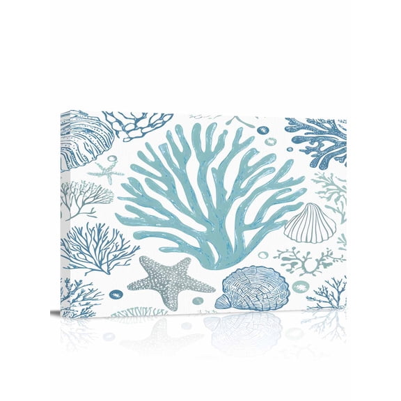 Aqua Coastal Wall Art for Living Room,Canvas Picture Wall Decor for Bathroom Bedroom,Summer Nautical Starfish Beach Coral Painting Artwork for Office Kitchen Hallway Dining Room Home Decor 20"x24"