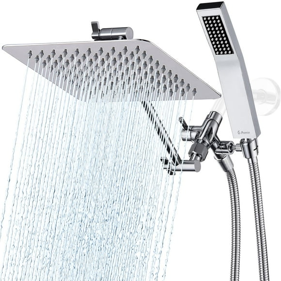 Cabezal de ducha G-Promise, totalmente metálico, 20 cm, con rociador portátil