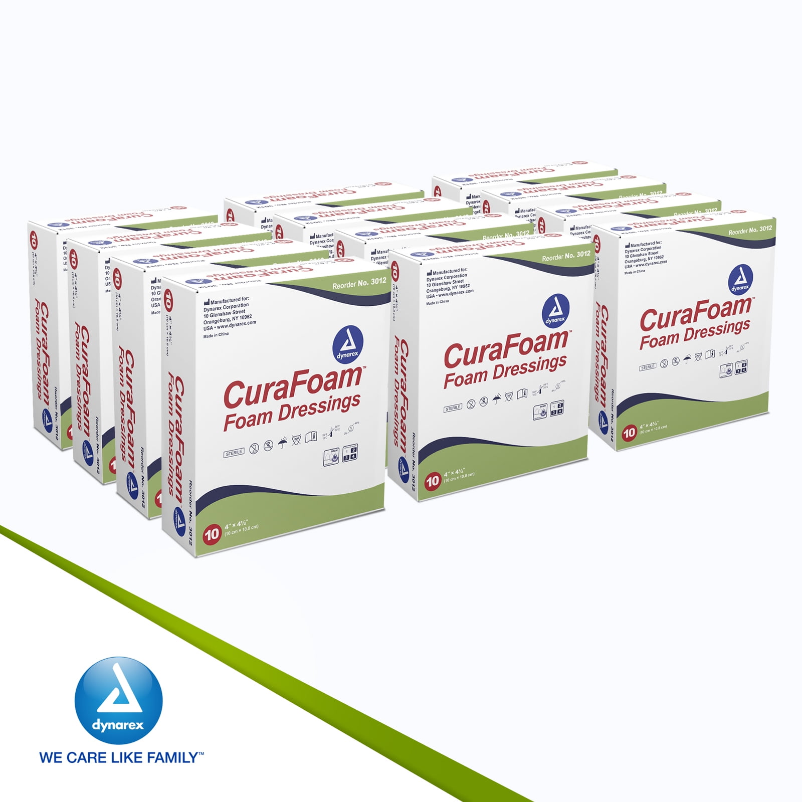 Dynarex CuraFoam Foam Dressings, Non-Bordered, Sterile, Provides Cushioned and Moist Wound Care, Used for Medium to Heavy Exuding Wounds, 4" x 4.25", 1 Case of 120 CuraFoam Dressings (12 Boxes of 10)
