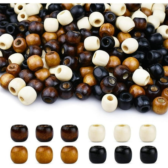 400Pcs Hole Wooden Craft Beads in 4 Barrel Wood Colors, Large Hole Wooden Craft Beads 4 Colors 12x11mm Natural Barrel Wood Loose Beads Spacer Beads Big Hole Beads Assorted for Jewelry Making Decor