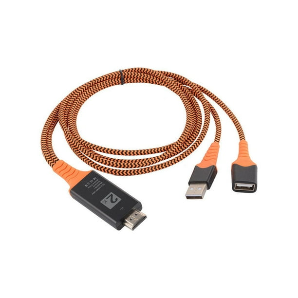 TOP.E Portable taille fil de Nylon tressé USB femelle vers HDMI mâle HDTV  adaptateur câble Support type-c câble Lightning 