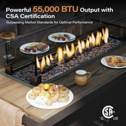 LAUSAINT HOME 43 Outdoor Fire Pit Table , 55,000 BTU Patio Propane Fire Pit with Wood Grain Tabletop & Wind Guard, Black