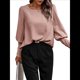 thumbnail image 2 of Blusa Elegante de Larga con Cuello Redondo para Mujer, Ideal para Otoño e Invierno, con Botones en la Espalda Rosa XL, 2 of 7