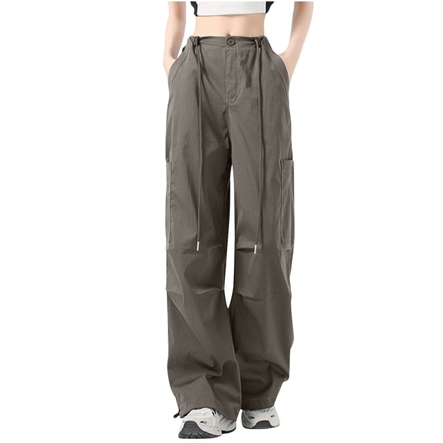 Yuyuzo Cargo Pants for Women High Waisted Drawstring Outdoor Hiking Active Trousers with Pockets
