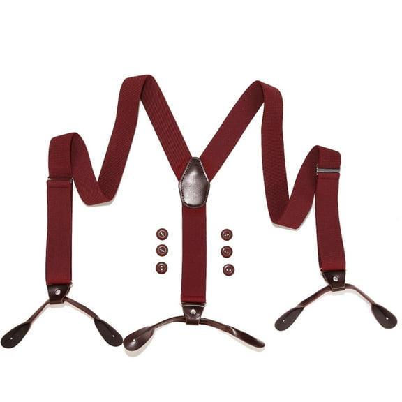 Braces Six Button Holes Link Belt Clip Elastic Classic Accessories Suspenders Buckle Wine Red