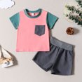 thumbnail image 2 of Baby Boy Outfits Boys Short Sleeve Patchwork T Shirt Tops Shorts Kids Clothes Pink 2 Years-3 Years, 2 of 4