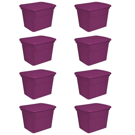 Sterilite 18 Gallon Plastic Storage Container Tote with Lid, Fuchsia (8 Pack)