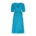 thumbnail image 4 of Birdeem Robe Unie Aguichant Fendue Manches Bouffantes à Lacets Manches Courtes Col en V, 4 of 6