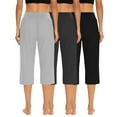 thumbnail image 6 of 3 Packs Womens Capris Golf Elastic Waist High Rise Running Cropped Pants Yoga Palazzo Office Gaucho Pants Gray 3XL, 6 of 6